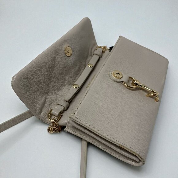 Rebecca Minkoff Quilted Edie Leather Crossbody Bag Convertible Strap Beige/Gold - Picture 9 of 12